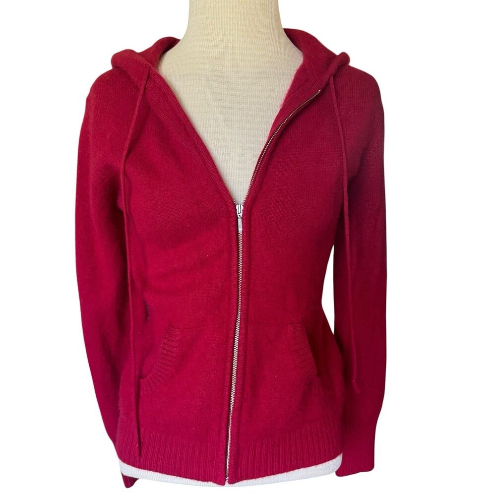Claudia Nichole 100% Cashmere Hooded Womens S Cherry Red Cozy Sweater Full Zip